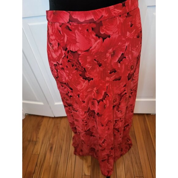 Vintage Y2K Silk Red Floral Maxi Skirt Episode 10 Festive Whimsygoth Fairy Glam - Picture 4 of 8